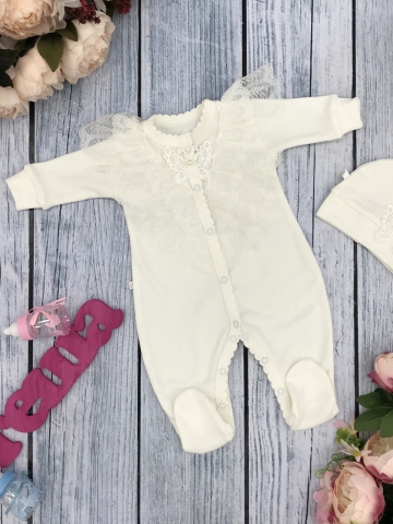 247. Комбинезон с шапкой,100% хлопок интерлок, молочный