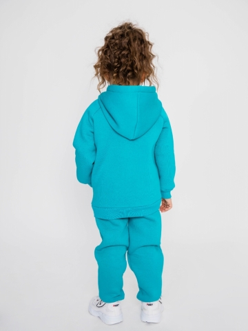 296-Б. Свитшот с капюшоном + Штаны, хлопок 65%, 35% ПЭ, 3-х нитка (начес) бирюза 122,128,134,140