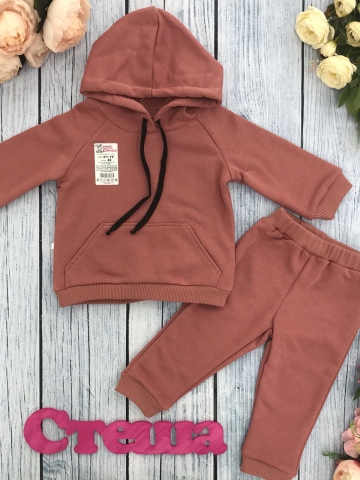 Купить оптом 311-ТР. Свитшот с капюшоном + Штаны, хлопок 65%, 35% ПЭ, 3-х нитка ( без начеса) терракот 98,104,110,116 в Волжском