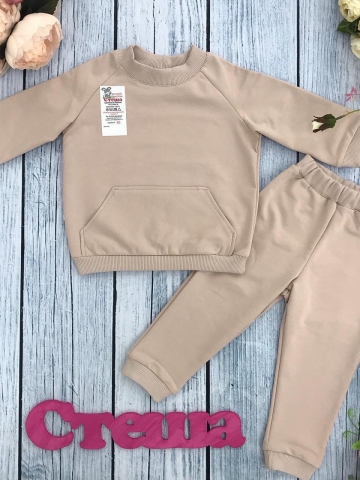 Купить оптом 312-СЛ. Свитшот+ Штаны , хлопок 70%, 25% ПЭ, 5% лайкра, 2 нитка петля без начеса, сливочный 98,104,110,116 в Волжском