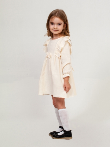 Купить 321-СЛ. Платье из муслина детское, хлопок 100% сливочный, р. 74,80,86,92 в Волжском