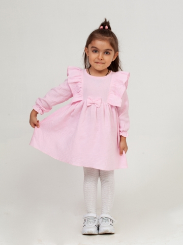 Купить 321-Р. Платье из муслина детское, хлопок 100% розовый, р. 74,80,86,92 в Волжском
